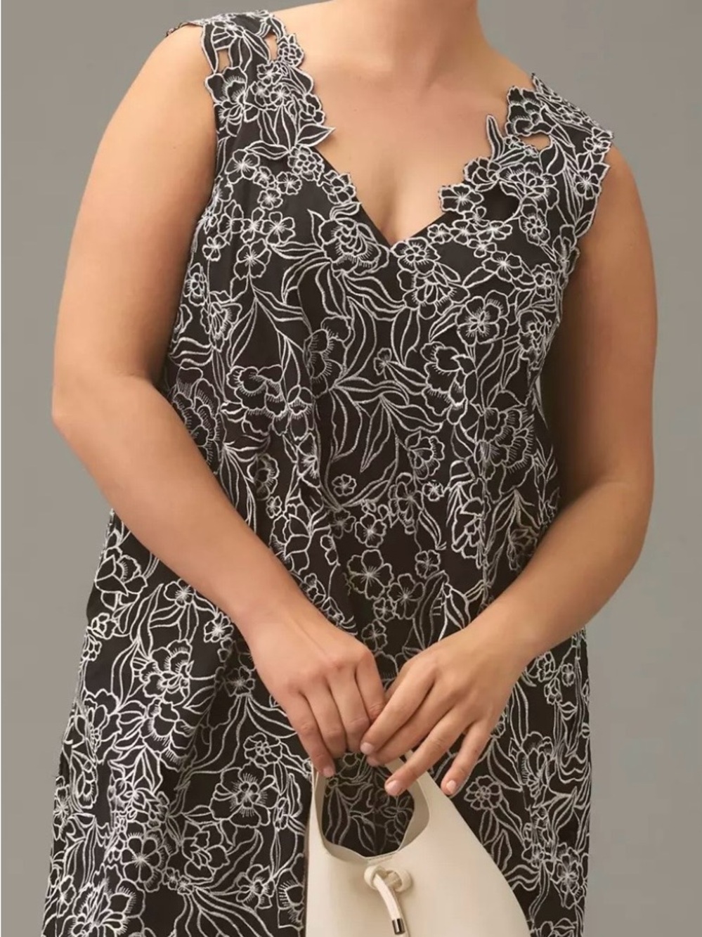 Black and White Floral Embroidered Sleeveless dress 2X Anthropologie